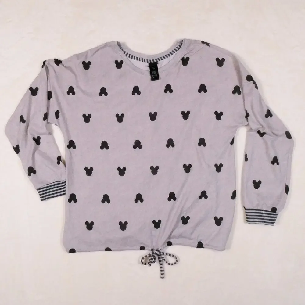 Disney Grey Black Mickey Mouse Pajamas Size L 2 Pc Set Soft Long Sleeve & Pants - Picture 2 of 12